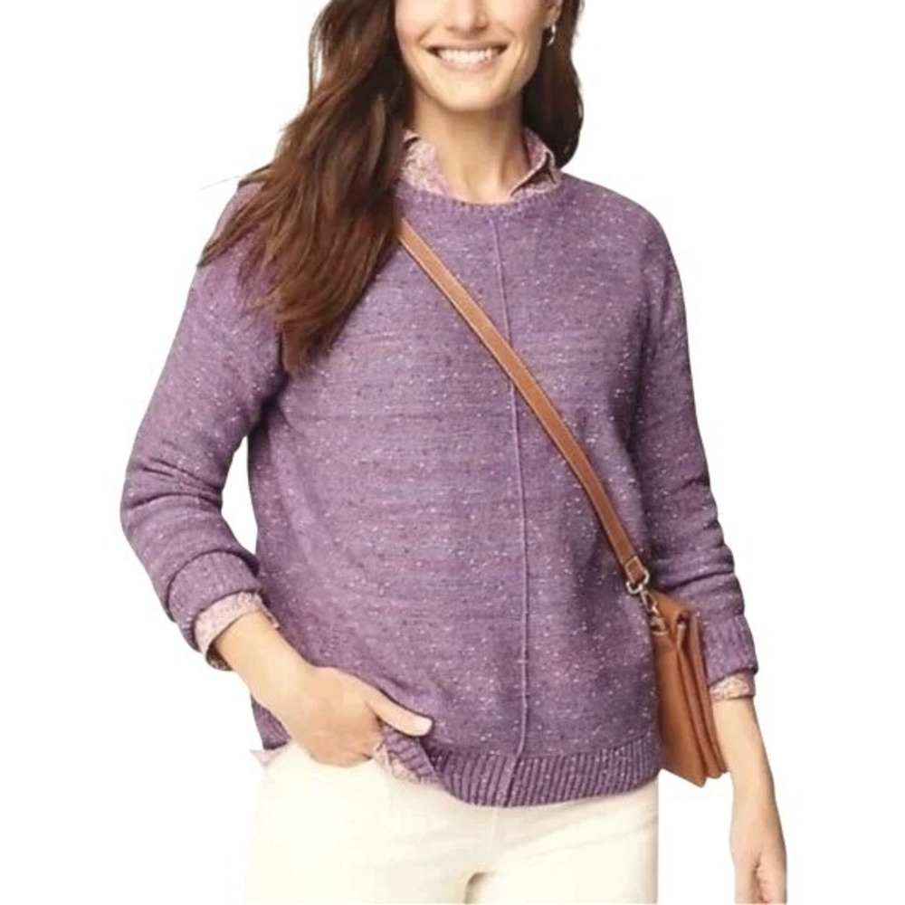 J. Jill Micro Tweed Seamed Sweater Jumper Purple Women's Med Preppy‎ Boho Office
